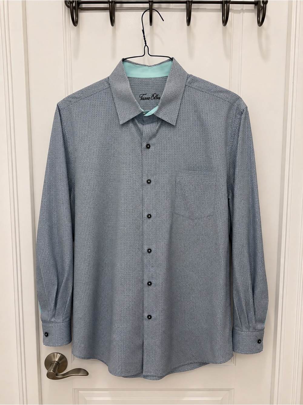 Tasso Elba Men's Blue Long-Sleeve Button-Up Dress Shirt